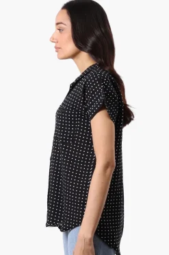 Majora Dotted Pattern Camp Collar Button Up Shirt - Black