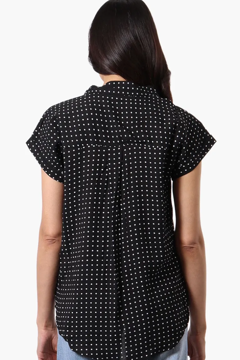 Majora Dotted Pattern Camp Collar Button Up Shirt - Black
