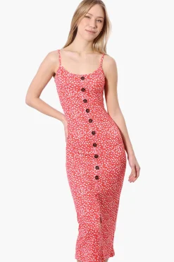Majora Floral Button Down Midi Dress - Coral