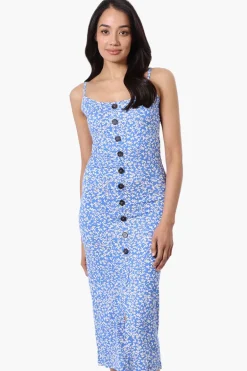 Majora Floral Button Down Midi Dress - Blue
