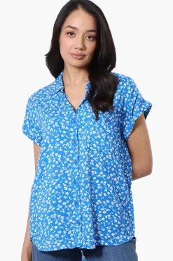 Majora Floral Button Down Shirt - Blue