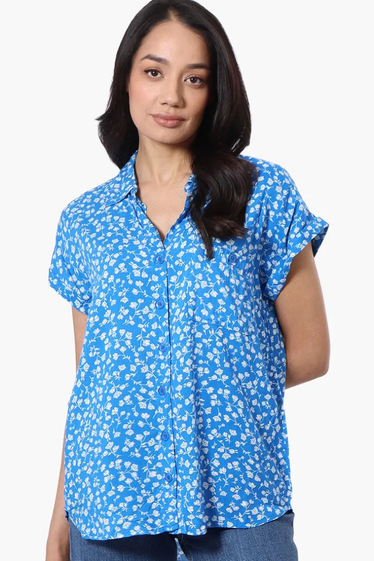 Majora Floral Button Down Shirt - Blue