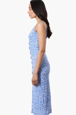 Majora Floral Button Down Midi Dress - Blue