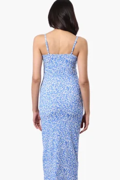 Majora Floral Button Down Midi Dress - Blue