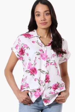 Majora Floral Camp Collar Button Up Shirt - White