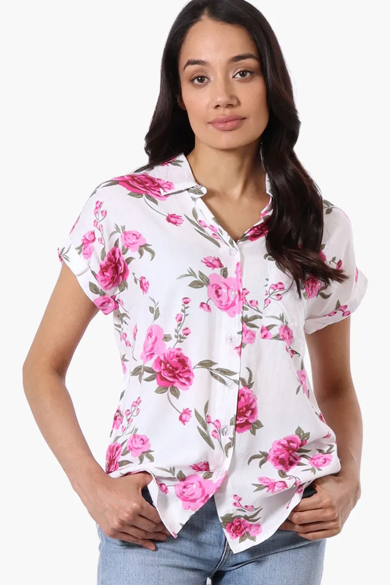 Majora Floral Camp Collar Button Up Shirt - White