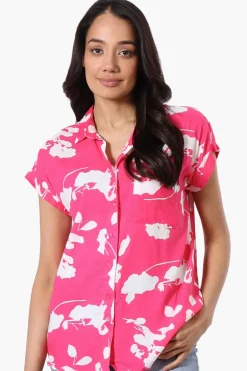 Majora Floral Camp Collar Button Up Shirt - Pink
