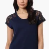 Majora Floral Lace Cap Sleeve Tee - Navy