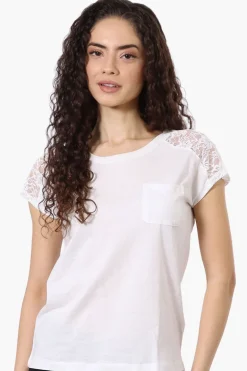 Majora Floral Lace Cap Sleeve Tee - White