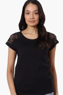 Majora Floral Lace Cap Sleeve Tee - Black