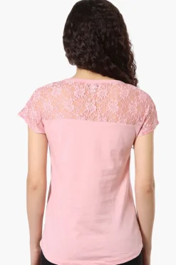 Majora Floral Lace Cap Sleeve Tee - Pink