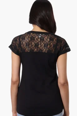 Majora Floral Lace Cap Sleeve Tee - Black