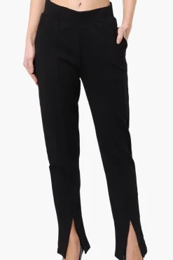Majora Front Split Hem Tapered Pants - Black