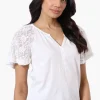 Majora Lace Cap Sleeve V-Neck Tee - White