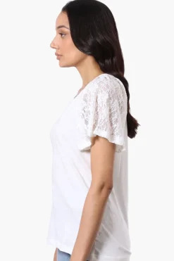 Majora Lace Cap Sleeve V-Neck Tee - White