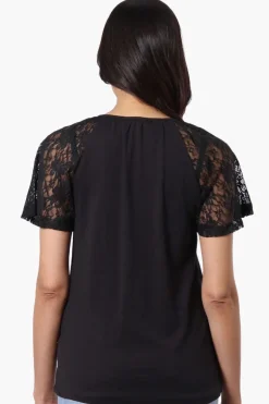Majora Lace Cap Sleeve V-Neck Tee - Black