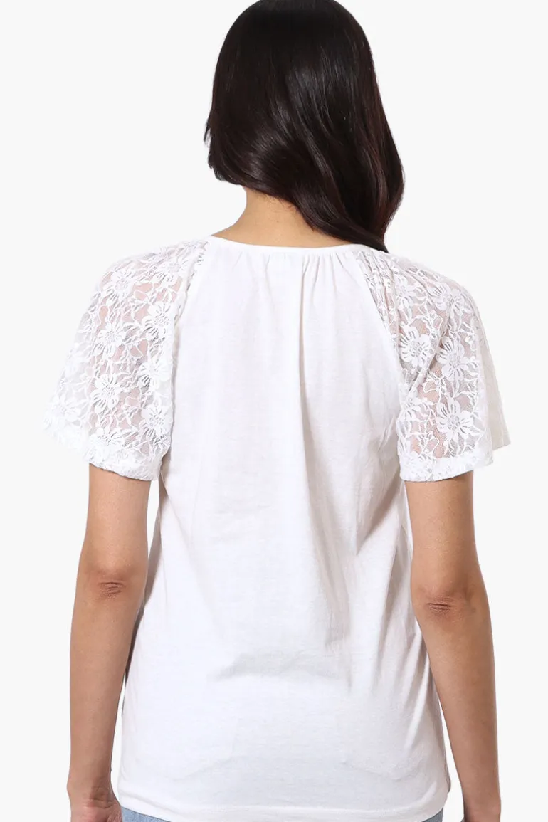 Majora Lace Cap Sleeve V-Neck Tee - White