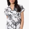 Majora Leaf Pattern Camp Collar Button Up Shirt - White