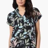 Majora Leaf Print Button Down Shirt - Black