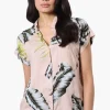 Majora Leaf Print Button Down Shirt - Beige