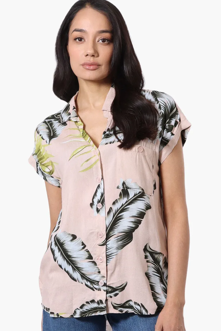 Majora Leaf Print Button Down Shirt - Beige