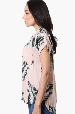 Majora Leaf Print Button Down Shirt - Beige