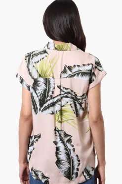 Majora Leaf Print Button Down Shirt - Beige