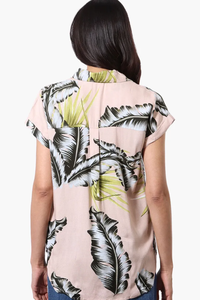 Majora Leaf Print Button Down Shirt - Beige