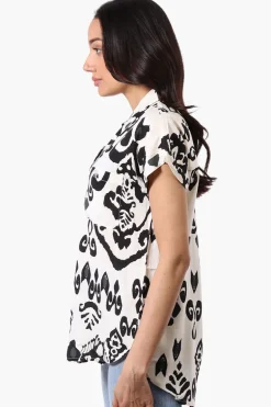 Majora Patterned Camp Collar Button Up Shirt - Cream