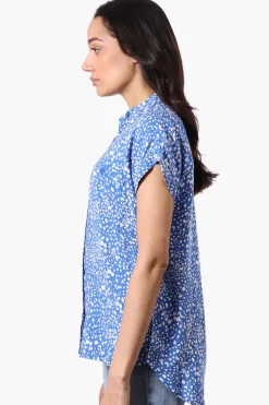 Majora Patterned Camp Collar Button Up Shirt - Blue