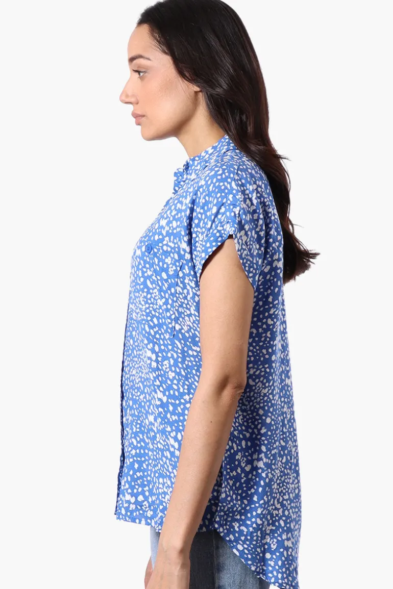 Majora Patterned Camp Collar Button Up Shirt - Blue