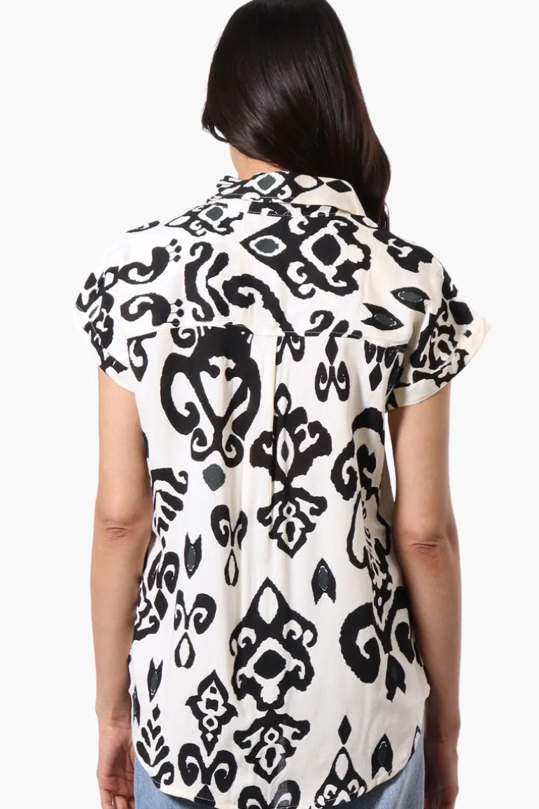 Majora Patterned Camp Collar Button Up Shirt - Cream