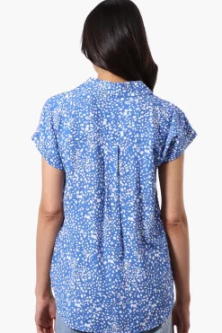 Majora Patterned Camp Collar Button Up Shirt - Blue