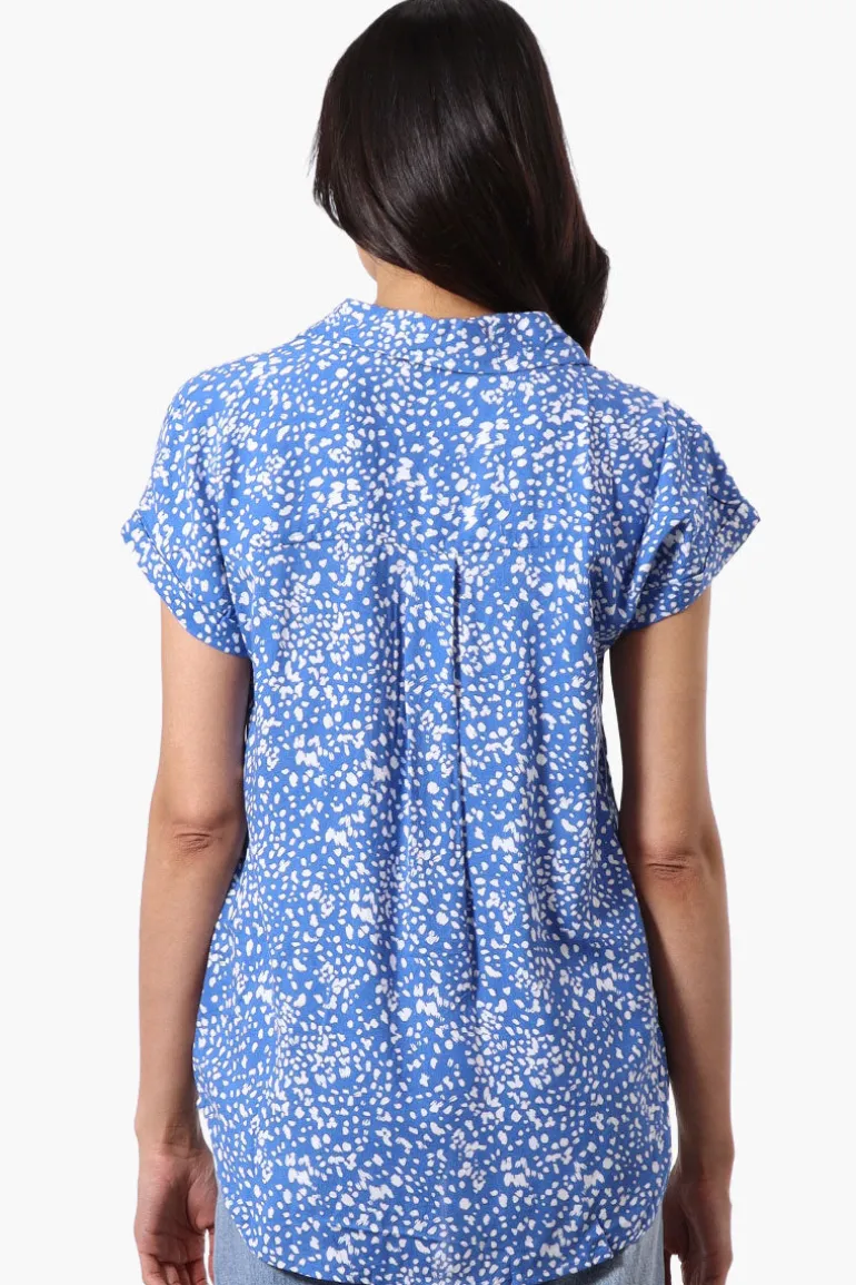 Majora Patterned Camp Collar Button Up Shirt - Blue