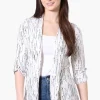 Majora Patterned Roll Up Sleeve Wrap Cardigan - White