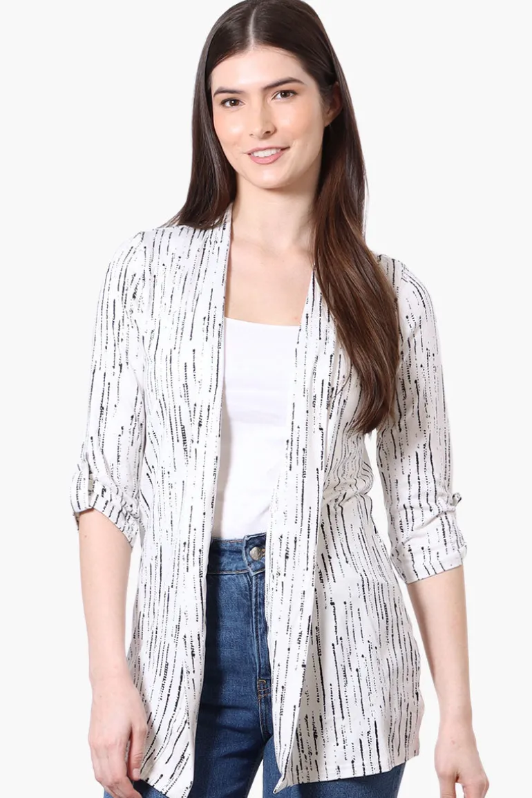 Majora Patterned Roll Up Sleeve Wrap Cardigan - White