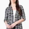 Majora Patterned Roll Up Sleeve Wrap Cardigan - Black