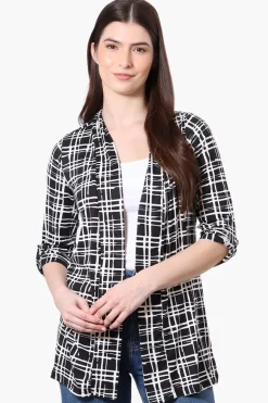 Majora Patterned Roll Up Sleeve Wrap Cardigan - Black