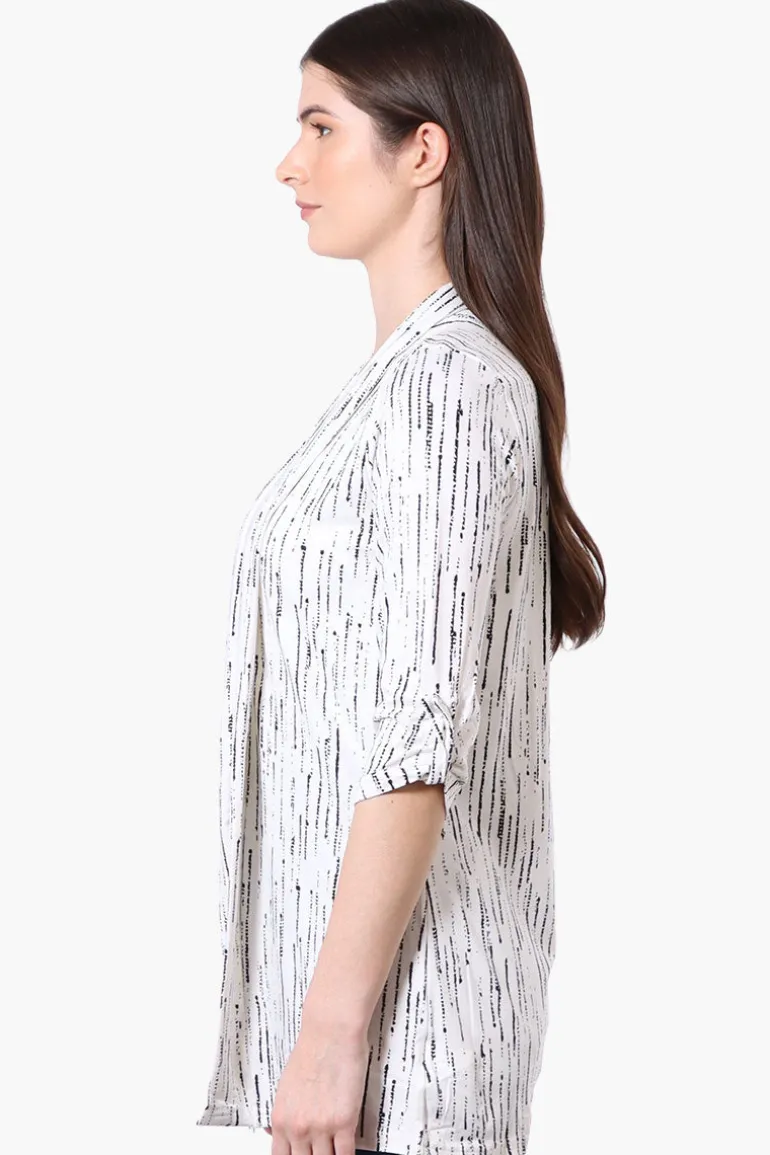 Majora Patterned Roll Up Sleeve Wrap Cardigan - White