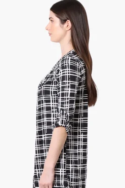 Majora Patterned Roll Up Sleeve Wrap Cardigan - Black