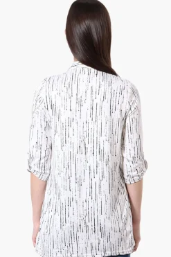 Majora Patterned Roll Up Sleeve Wrap Cardigan - White