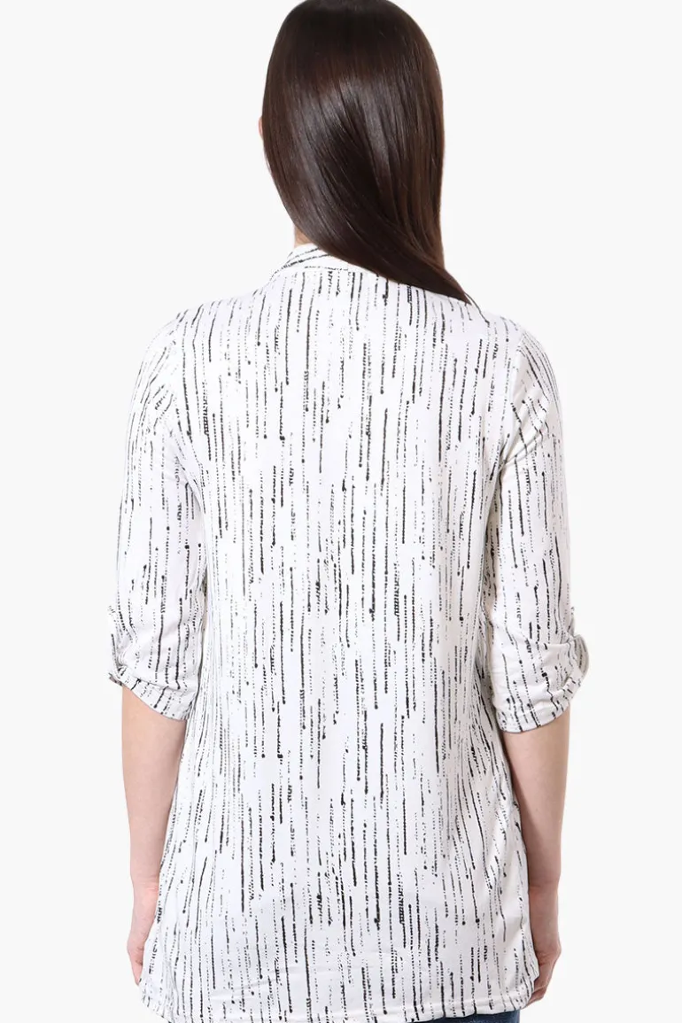 Majora Patterned Roll Up Sleeve Wrap Cardigan - White