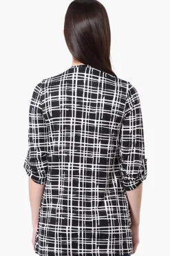 Majora Patterned Roll Up Sleeve Wrap Cardigan - Black