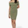 Majora Ribbed Off Shoulder Day Dress - Green