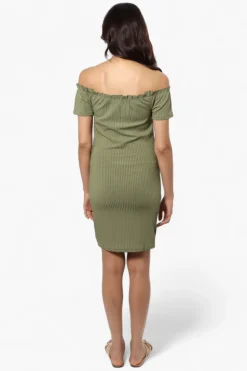 Majora Ribbed Off Shoulder Day Dress - Green