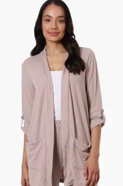 Majora Ribbed Roll Up Sleeve Wrap Cardigan - Beige