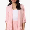 Majora Ribbed Roll Up Sleeve Wrap Cardigan - Pink