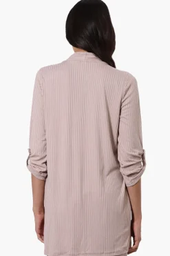 Majora Ribbed Roll Up Sleeve Wrap Cardigan - Beige