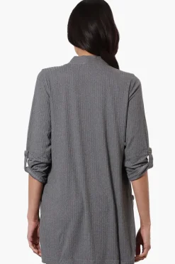 Majora Ribbed Roll Up Sleeve Wrap Cardigan - Grey