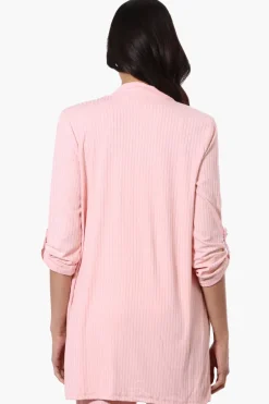 Majora Ribbed Roll Up Sleeve Wrap Cardigan - Pink